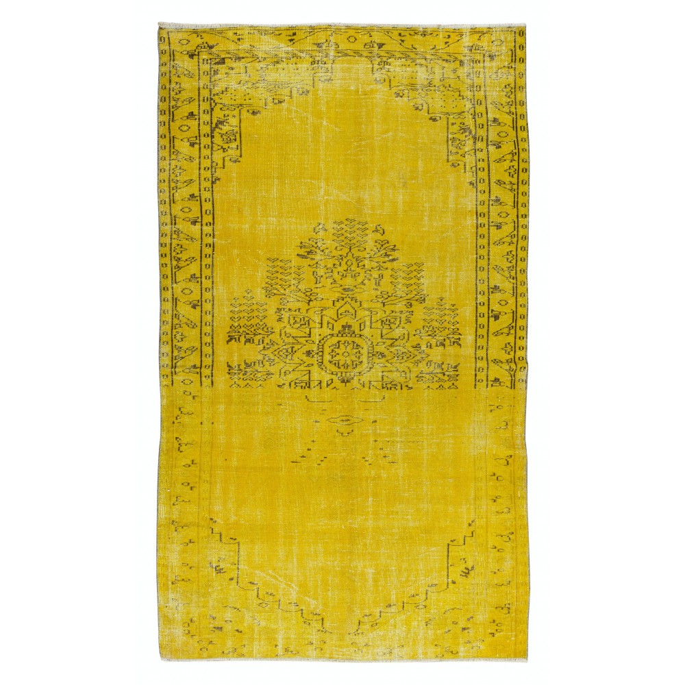 Yellow Over-dyed Rug for Modern Home & Office Decor, Turkish Handmade Carpet