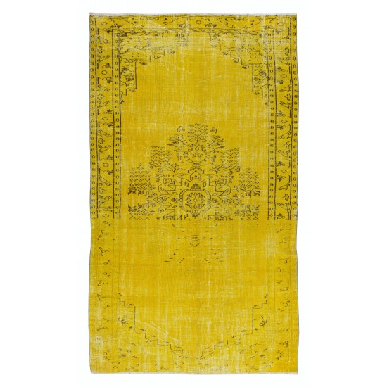1960s Yellow Over-dyed Rug for Modern Home & Office Decor, Turkish Handmade Carpet 1960s Yellow Over-dyed Rug for Modern Home & Office Decor, Turkish Handmade Carpet