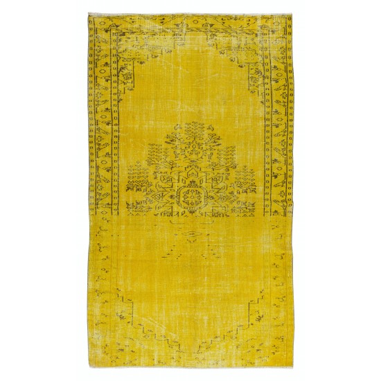 1960s Yellow Over-dyed Rug for Modern Home & Office Decor, Turkish Handmade Carpet