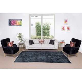Modern Turkish Area Rug Over-Dyed in Black, Vintage Handmade Wool Carpet