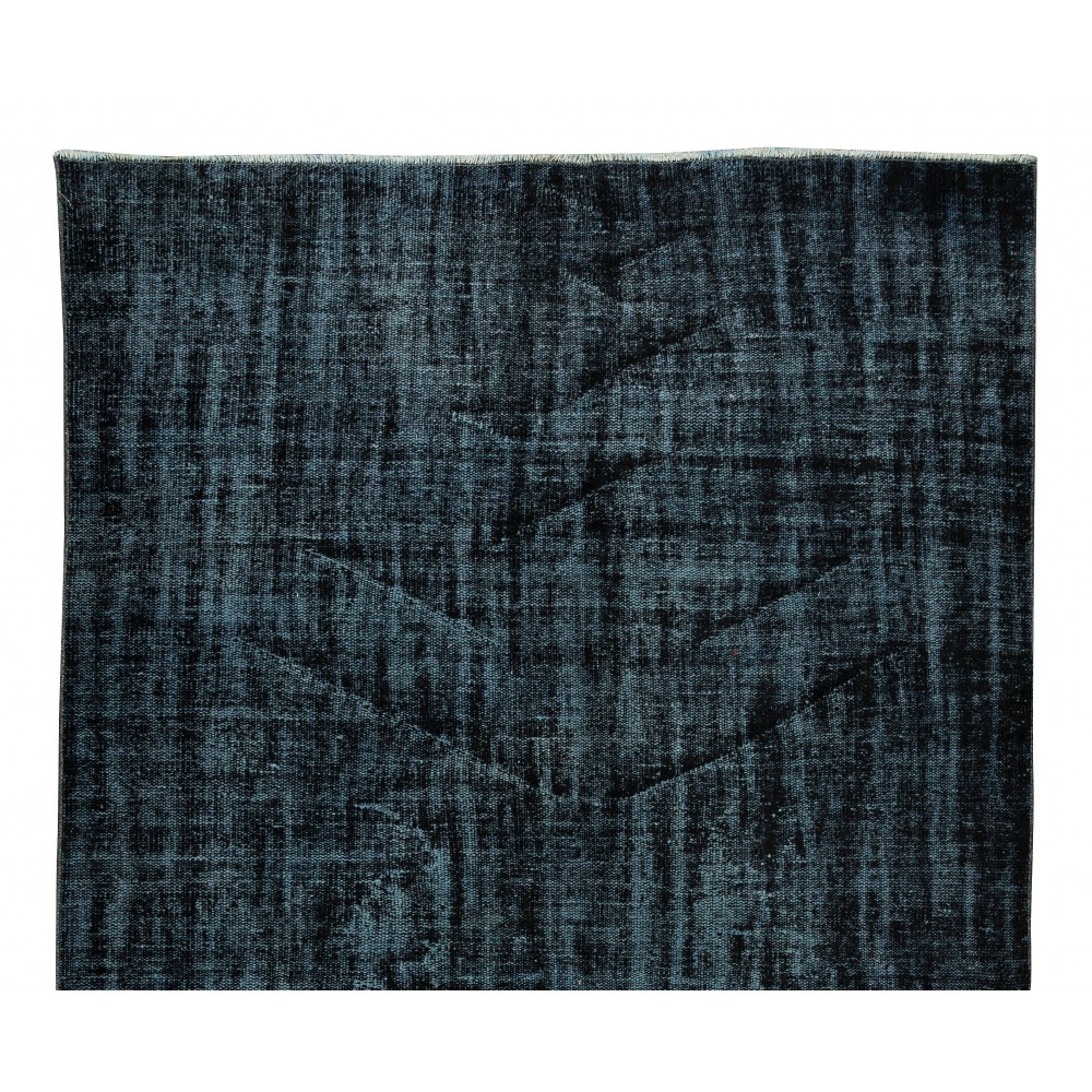 Modern Turkish Area Rug Over-Dyed in Black, Vintage Handmade Wool Carpet
