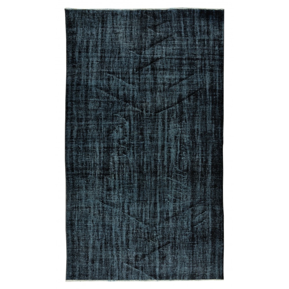 Modern Turkish Area Rug Over-Dyed in Black, Vintage Handmade Wool Carpet