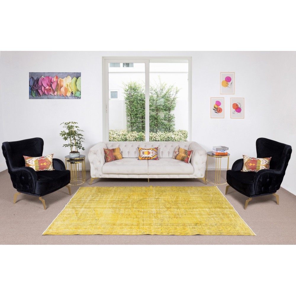 Yellow Over-dyed Rug for Modern Home & Office Decor, Turkish Handmade Carpet