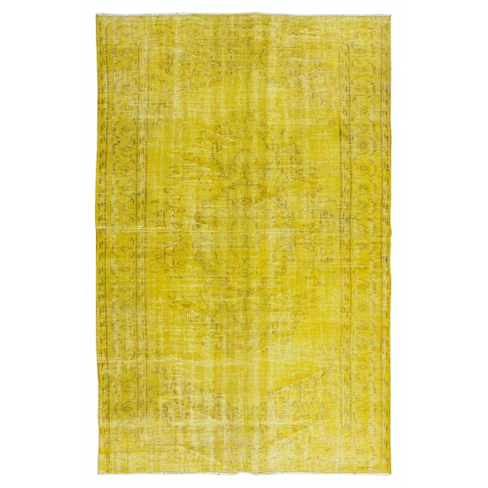 Yellow Over-dyed Rug for Modern Home & Office Decor, Turkish Handmade Carpet