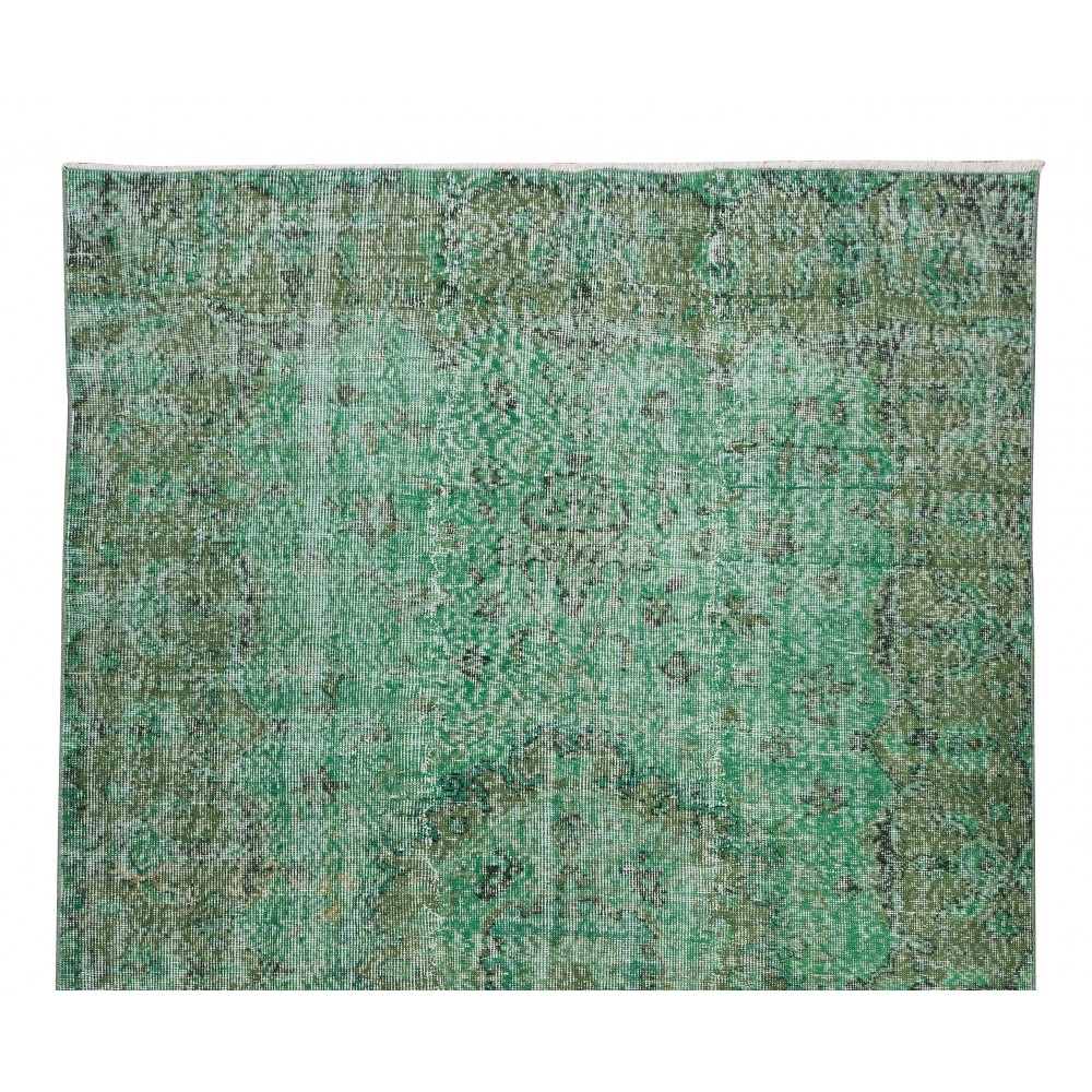 Handmade Vintage Turkish Rug Over-Dyed in Green, Great for Office and Home Decor