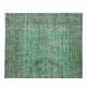 Handmade Vintage Turkish Rug Over-Dyed in Green, Great for Office and Home Decor