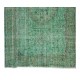 Handmade Vintage Turkish Rug Over-Dyed in Green, Great for Office and Home Decor