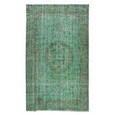 Handmade Vintage Turkish Rug Over-Dyed in Green, Great for Office and Home Decor