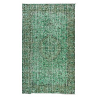 Handmade Vintage Turkish Rug Over-Dyed in Green, Great for Office and Home Decor