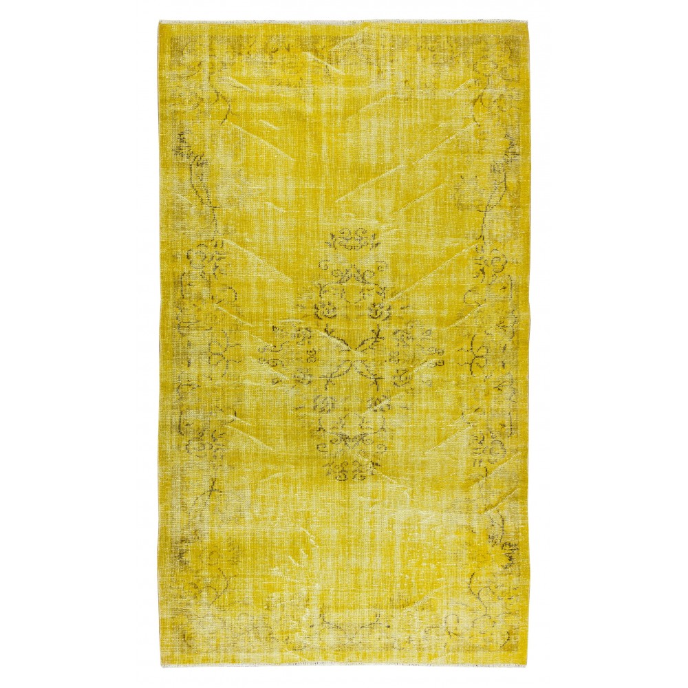 Yellow Over-dyed Rug for Modern Home & Office Decor, Turkish Handmade Carpet