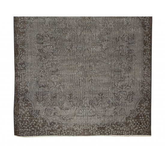 Contemporary Turkish Rug Over-Dyed in Gray, Vintage Turkish Wool Carpet