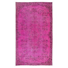 Vintage Handmade Turkish Rug Over-Dyed in Pink, Floral Medallion Design Carpet