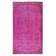 Vintage Handmade Turkish Rug Over-Dyed in Pink, Floral Medallion Design Carpet