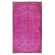 Vintage Handmade Turkish Rug Over-Dyed in Pink, Floral Medallion Design Carpet