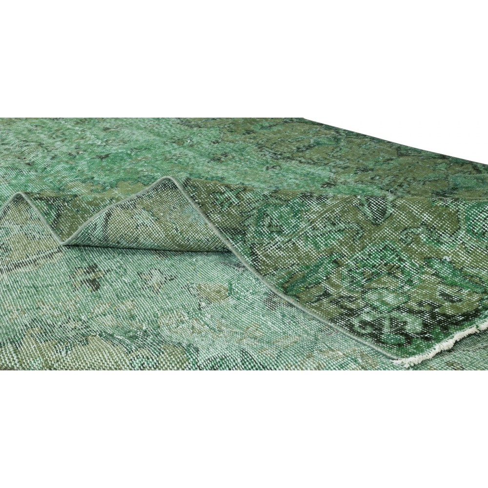 Handmade Vintage Turkish Rug Over-Dyed in Green, Great for Office and Home Decor
