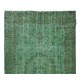 Handmade Vintage Turkish Rug Over-Dyed in Green, Great for Office and Home Decor