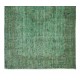 Handmade Vintage Turkish Rug Over-Dyed in Green, Great for Office and Home Decor