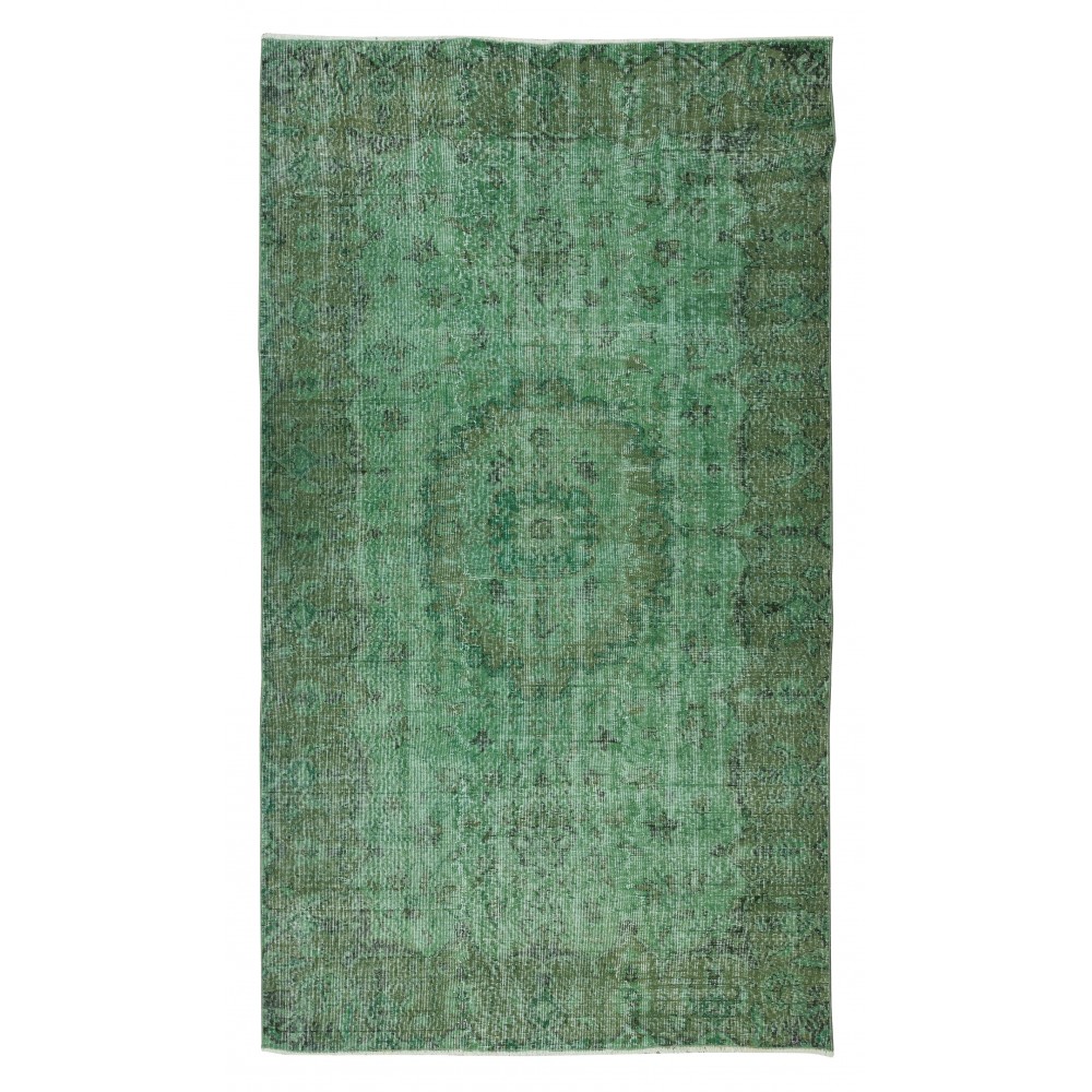 Handmade Vintage Turkish Rug Over-Dyed in Green, Great for Office and Home Decor