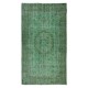 Handmade Vintage Turkish Rug Over-Dyed in Green, Great for Office and Home Decor