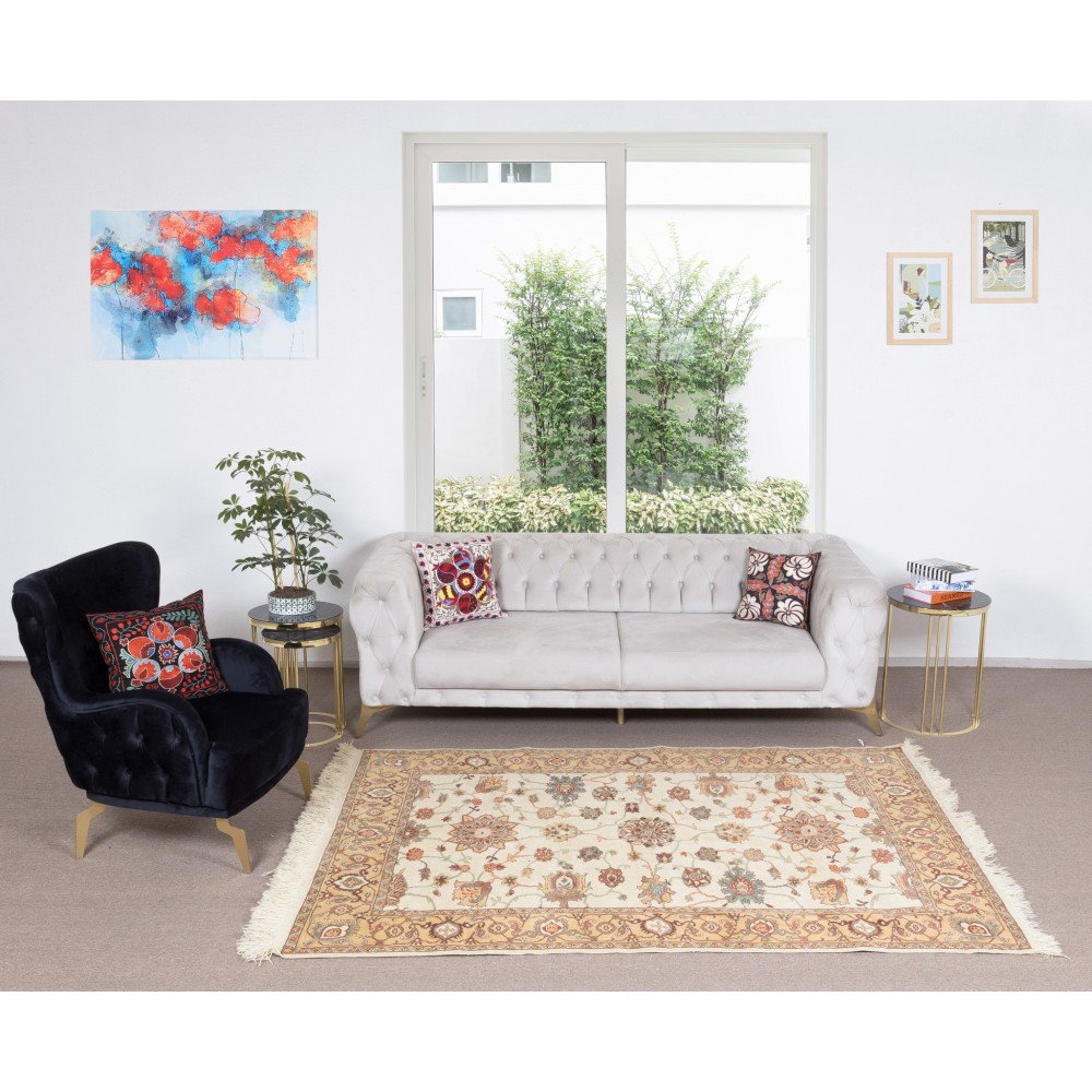 Hand Knotted Turkish Floral Rug, Authentic Carpet, 100% Wool