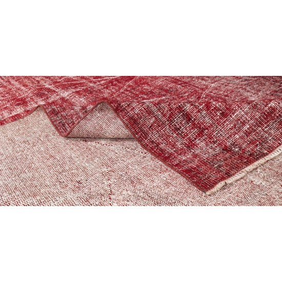 Distressed Vintage Handmade Turkish Rug Over-Dyed in Red, Great for Office & Home Decor