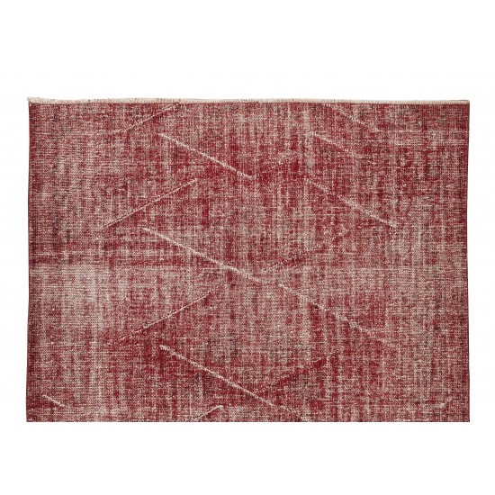 Distressed Vintage Handmade Turkish Rug Over-Dyed in Red, Great for Office & Home Decor