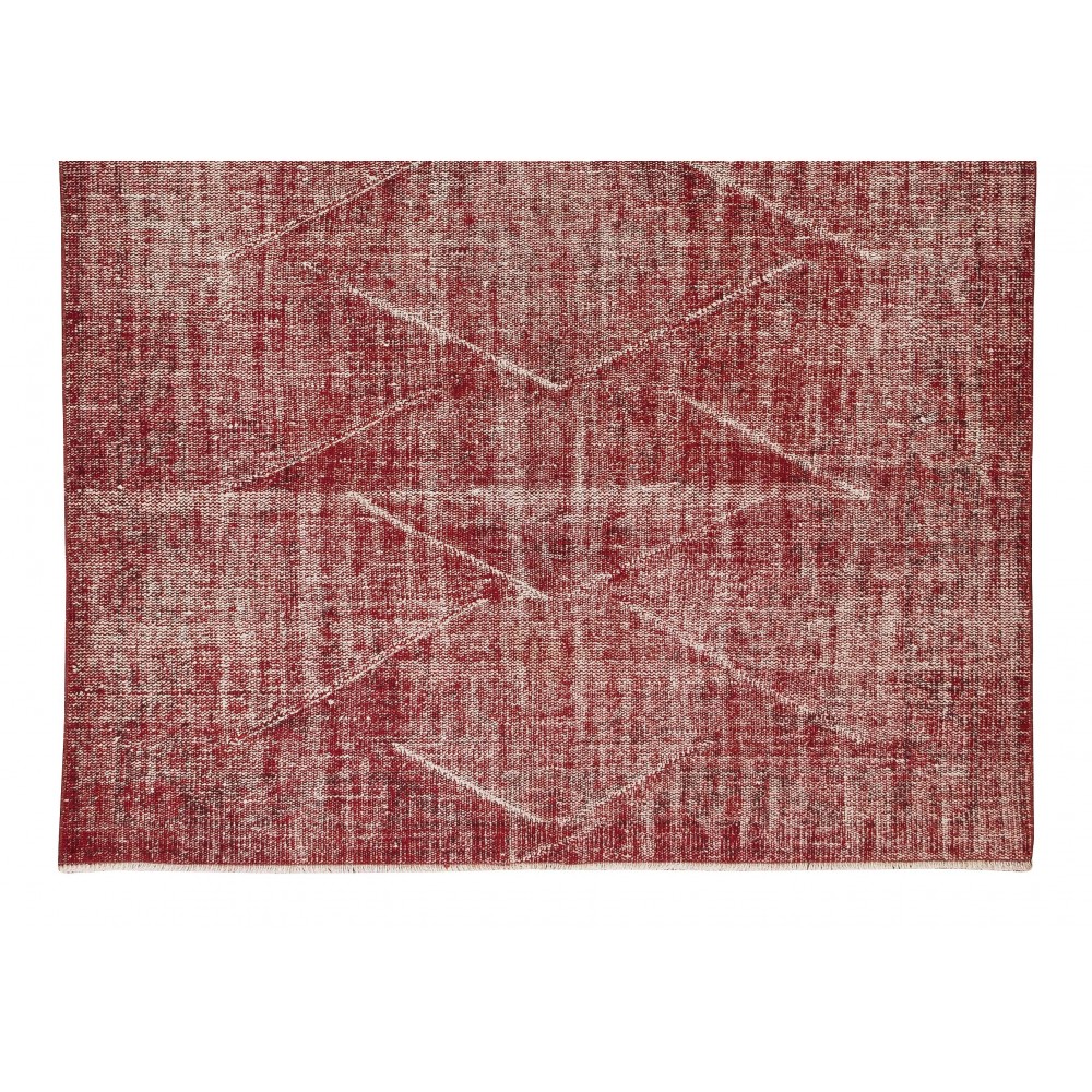 Distressed Vintage Handmade Turkish Rug Over-Dyed in Red, Great for Office & Home Decor