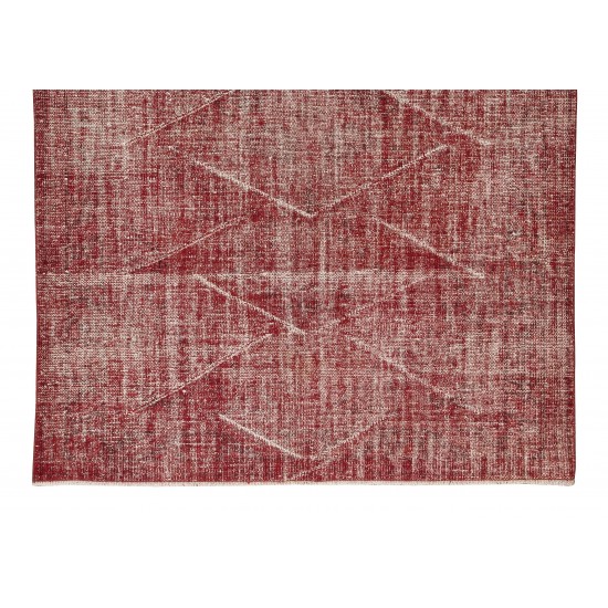 Distressed Vintage Handmade Turkish Rug Over-Dyed in Red, Great for Office & Home Decor