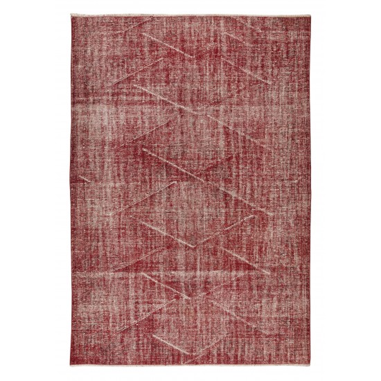 Distressed Vintage Handmade Turkish Rug Over-Dyed in Red, Great for Office & Home Decor