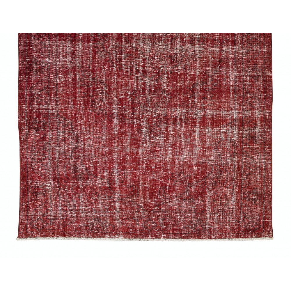 Vintage Handmade Turkish Rug Over-Dyed in Red, Great for Office & Home Decor