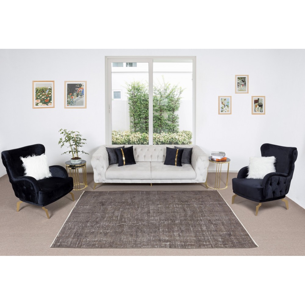 Contemporary Turkish Area Rug Over-Dyed in Gray, Vintage Handmade Carpet