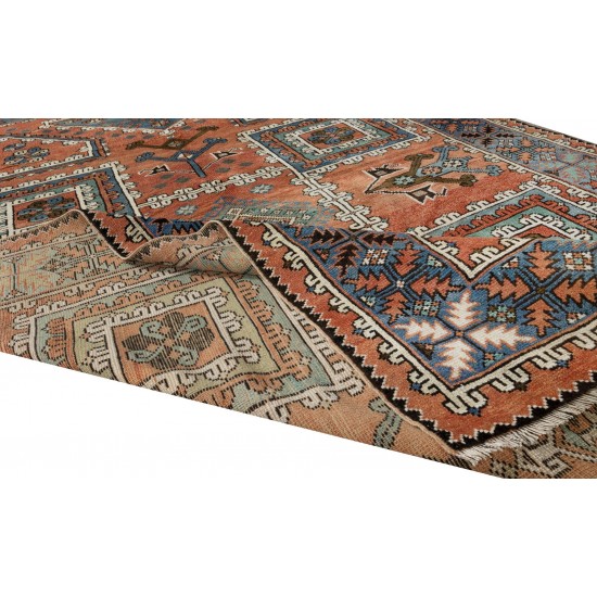 Hand Knotted Turkish Rug, Geometric Vintage Carpet