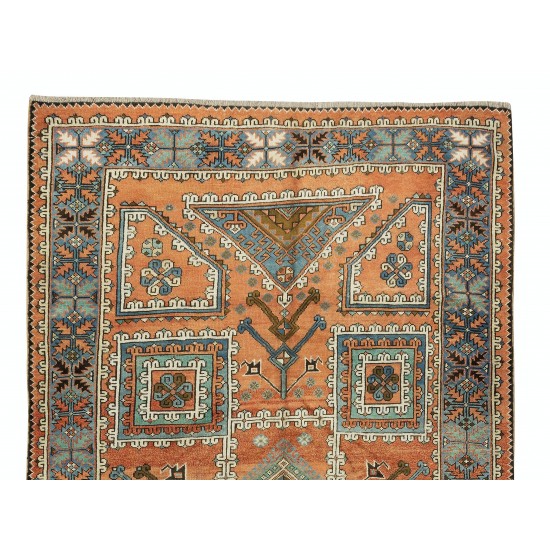 Hand Knotted Turkish Rug, Geometric Vintage Carpet