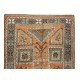 Hand Knotted Turkish Rug, Geometric Vintage Carpet