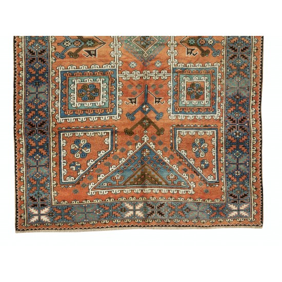 Hand Knotted Turkish Rug, Geometric Vintage Carpet Hand Knotted Turkish Rug, Geometric Vintage Carpet