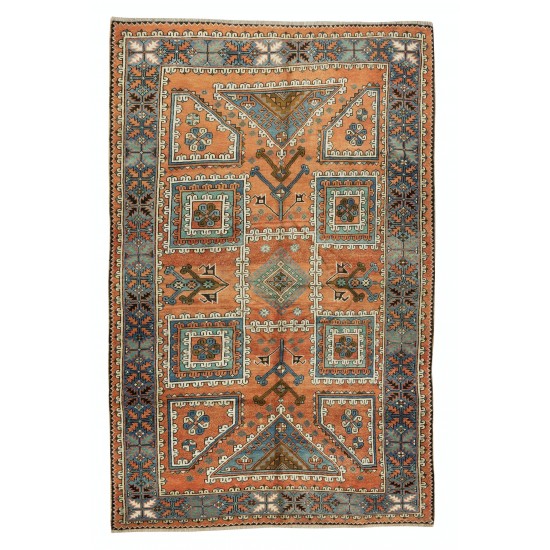 Hand Knotted Turkish Rug, Geometric Vintage Carpet