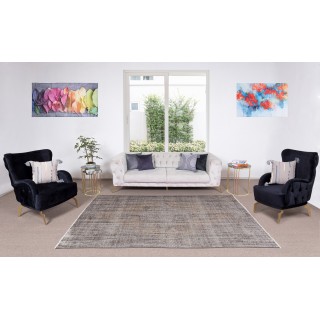 Traditional Turkish Area Rug Over-Dyed in Gray, Vintage Handmade Wool Carpet