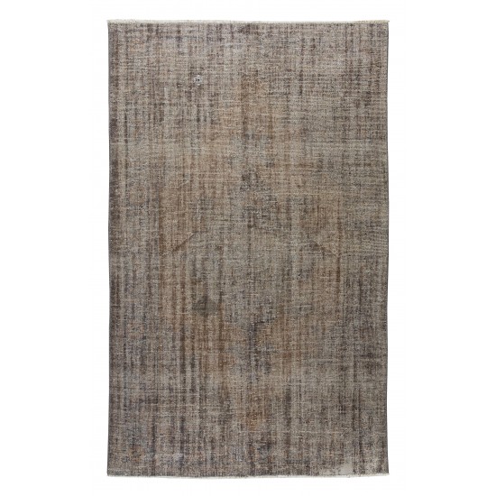 Traditional Turkish Area Rug Over-Dyed in Gray, Vintage Handmade Wool Carpet