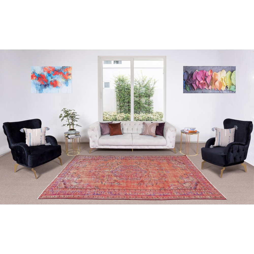 Orange Overdyed Rug for Modern Home & Office Decor, Turkish Handmade Carpet