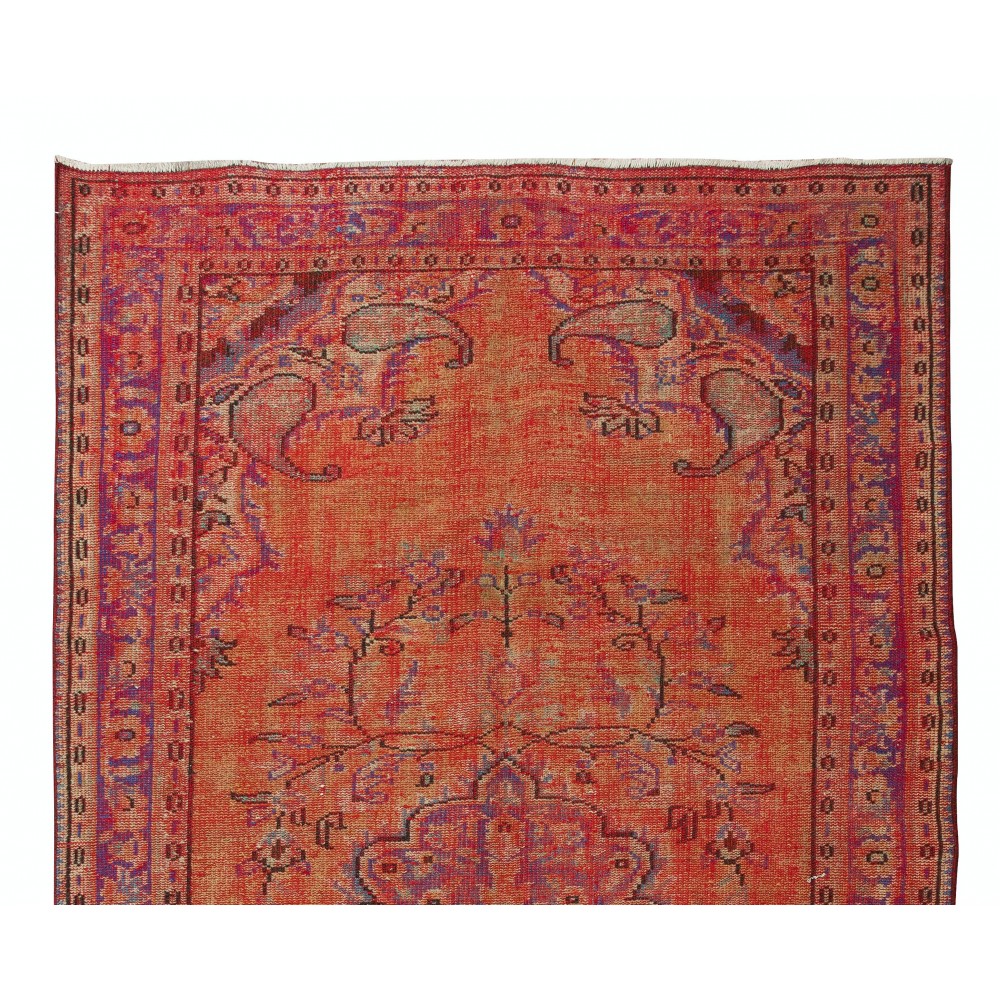 Orange Overdyed Rug for Modern Home & Office Decor, Turkish Handmade Carpet