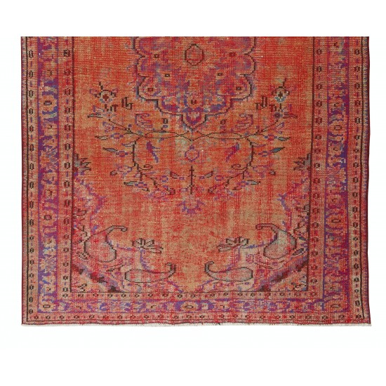 1960s Orange Overdyed Rug for Modern Home & Office Decor, Turkish Handmade Carpet