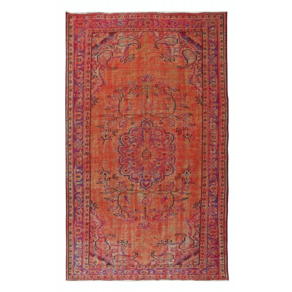 Orange Overdyed Rug for Modern Home & Office Decor, Turkish Handmade Carpet