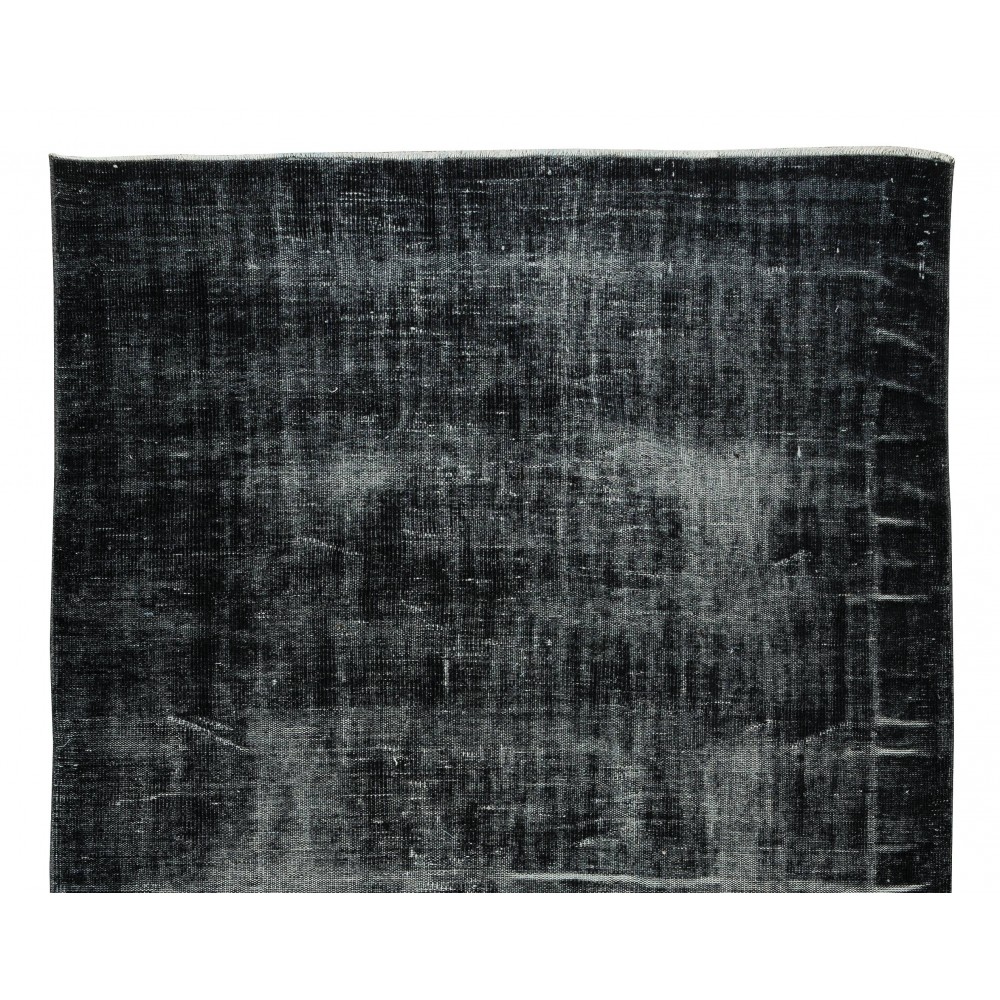 Vintage Distressed Turkish Handmade Area Rug Over-Dyed in Black for Modern Interiors