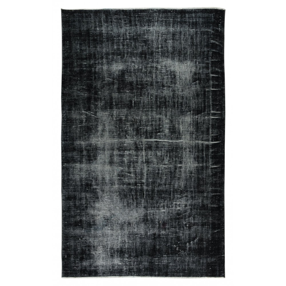 Vintage Distressed Turkish Handmade Area Rug Over-Dyed in Black for Modern Interiors