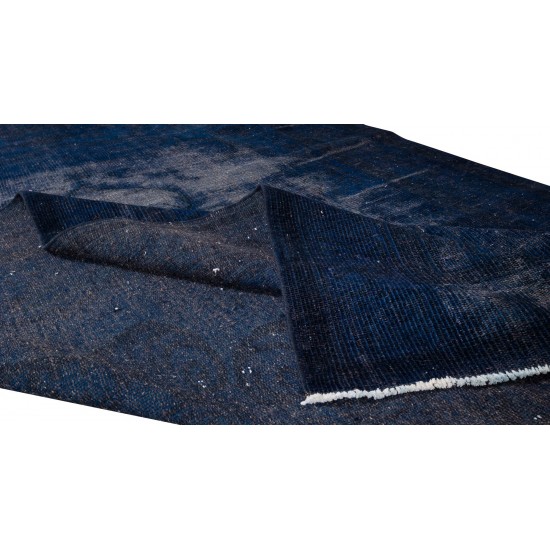 Contemporary Navy Blue Over-Dyed Rug, Vintage Hand-Knotted Turkish Wool Carpet