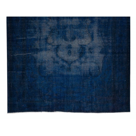 Contemporary Navy Blue Over-Dyed Rug, Vintage Hand-Knotted Turkish Wool Carpet