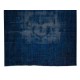 Contemporary Navy Blue Over-Dyed Rug, Vintage Hand-Knotted Turkish Wool Carpet