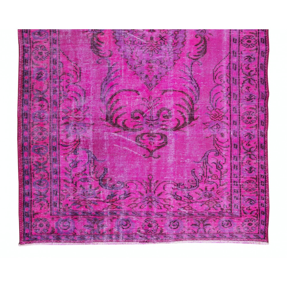 Vintage Handmade Turkish Rug Over-Dyed in Fuchsia Pink, Great for Office & Home Decor