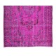 Vintage Handmade Turkish Rug Over-Dyed in Fuchsia Pink, Great for Office & Home Decor