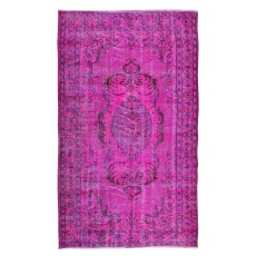 Vintage Handmade Turkish Rug Over-Dyed in Fuchsia Pink, Great for Office & Home Decor